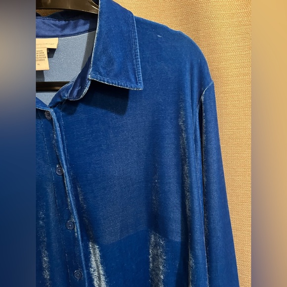 Soft surroundings Blue Velvet Button Up Blouse Tunic - Picture 7 of 16